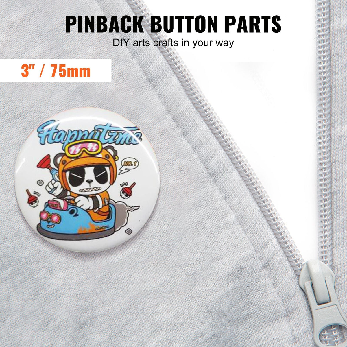 200 Sets 3 inch 75mm Pin Back Button Parts, DIY Round Button Badge Parts, Set Includes Metal Top, Plastic/Metal Button, Clear Film, and Blank Paper For Gifts Presents, Machine NOT Included