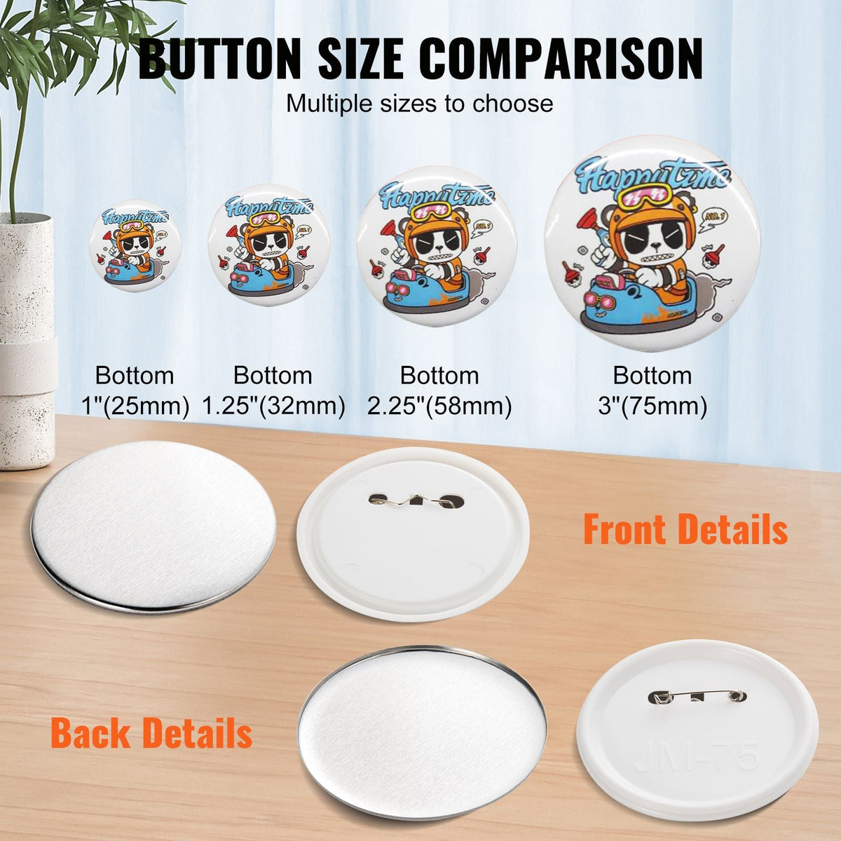 200 Sets 3 inch 75mm Pin Back Button Parts, DIY Round Button Badge Parts, Set Includes Metal Top, Plastic/Metal Button, Clear Film, and Blank Paper For Gifts Presents, Machine NOT Included