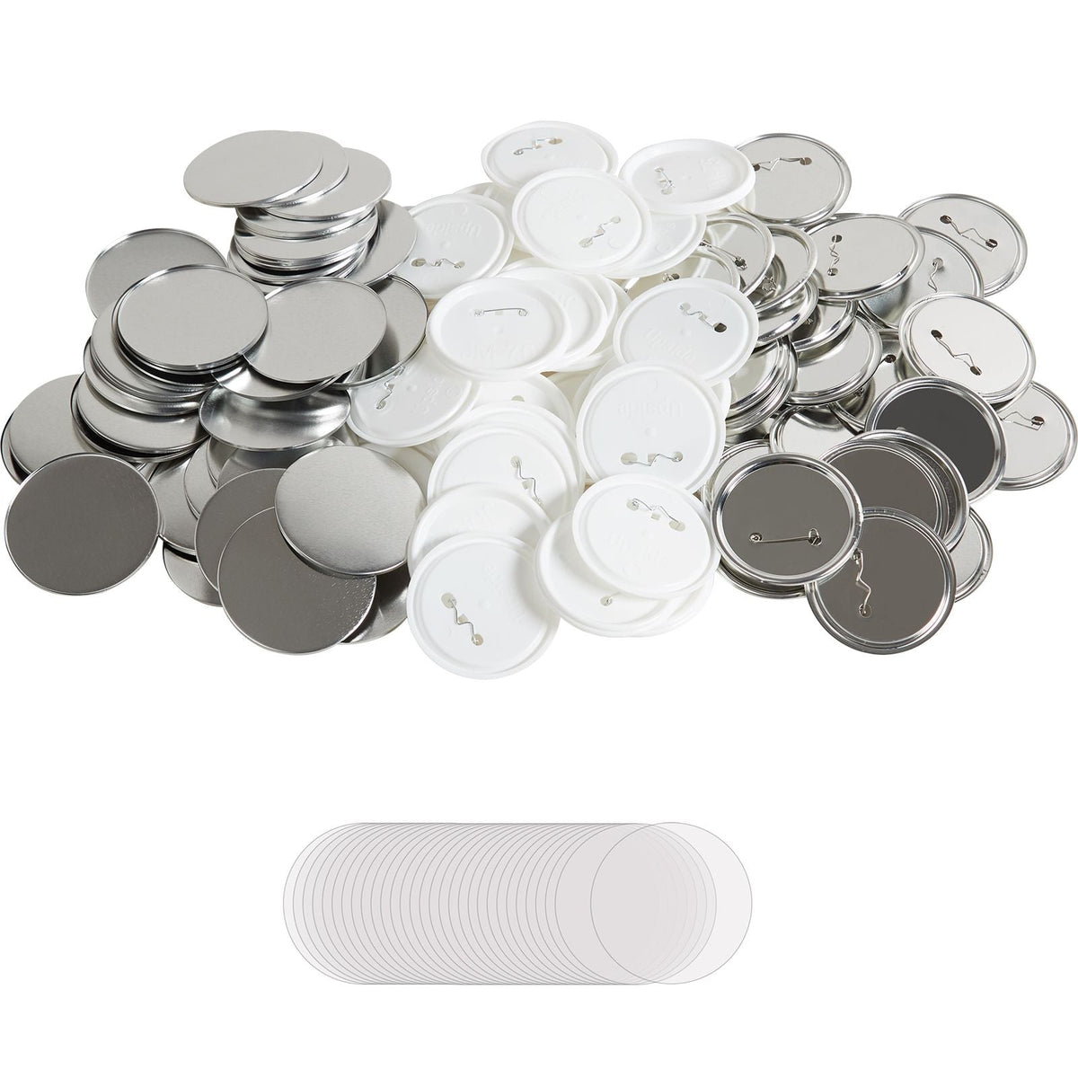 200 Sets 3 inch 75mm Pin Back Button Parts, DIY Round Button Badge Parts, Set Includes Metal Top, Plastic/Metal Button, Clear Film, and Blank Paper For Gifts Presents, Machine NOT Included