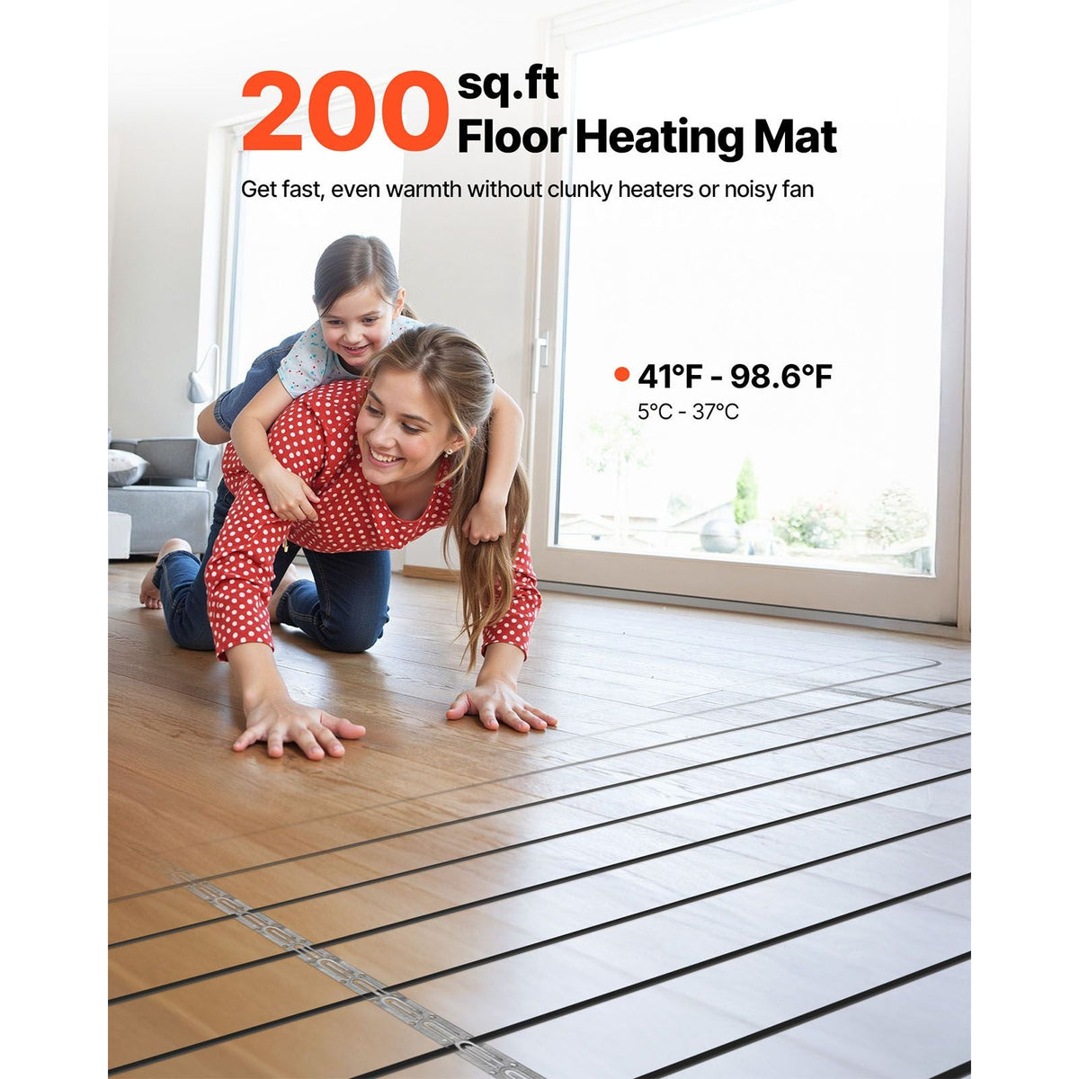 200 sqft Underfloor Heating Cable Kit, 240V Electric Radiant Heated Floor System, with Smart Control Thermostat & Alarm, Easy Installation for Tile, Stone, Vinyl, Home Improvement