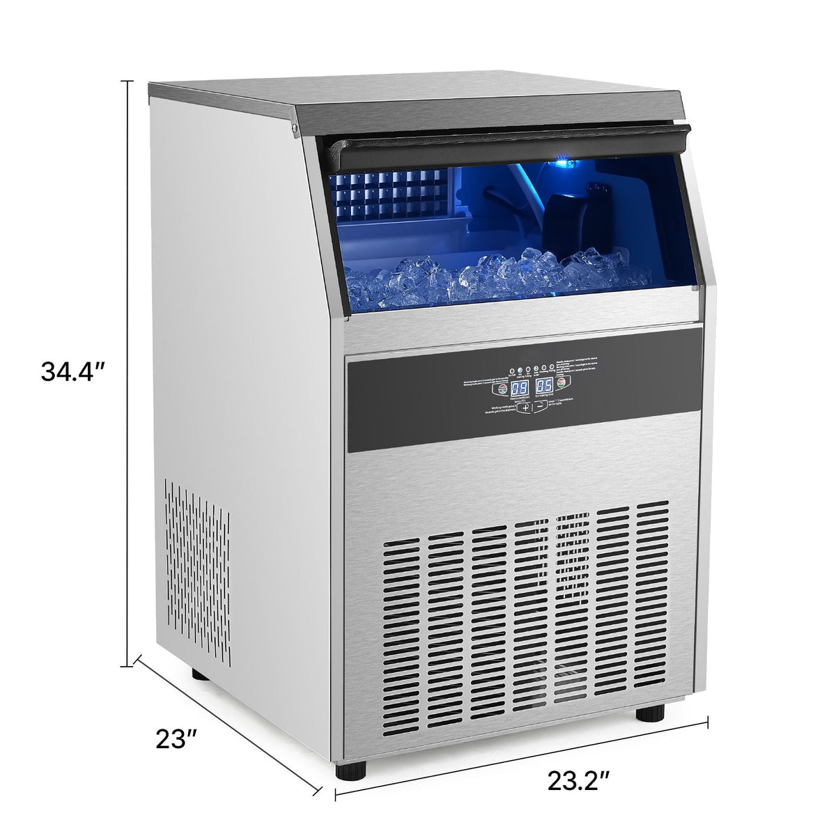200lbs/24H Commercial Ice Maker Machine, 66lbs Storage Capacity Ice Maker with Drain Pump, 108 Ice Cubes in 15 Minutes, LED Digital Display Freestanding Self-Cleaning for Bar Office Restaurant