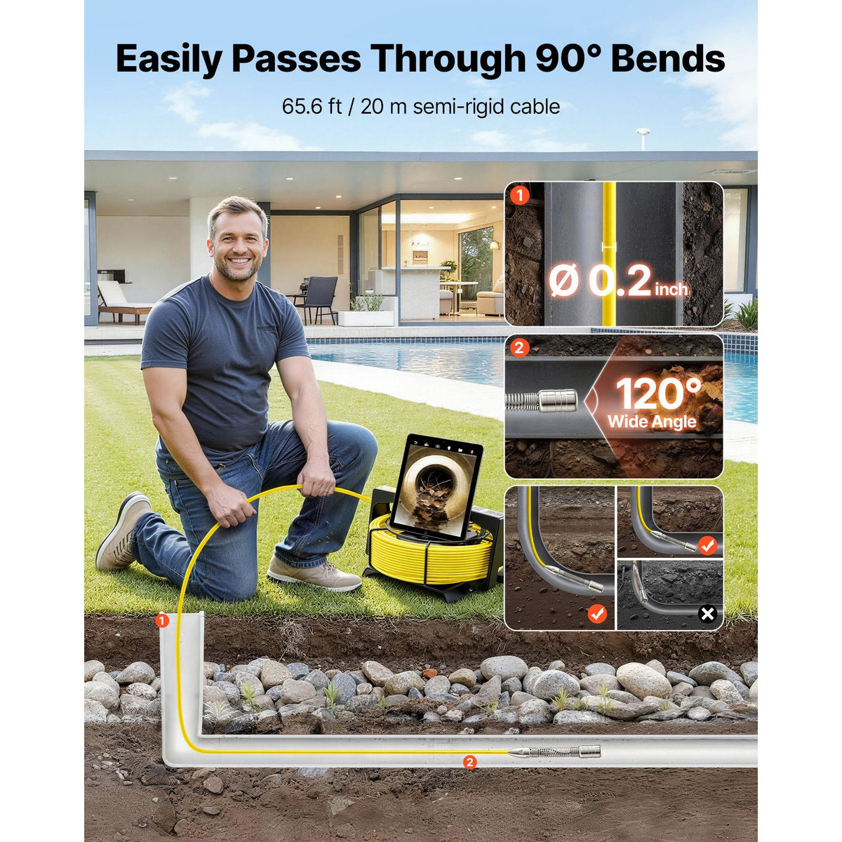 2026 Upgraded Sewer Camera with WiFi, 65.6ft/20m Drain Pipeline Camera, IP68 Snake Plumbing Cameras with Light- 12 LEDS, Wireless WiFi Connectivity to Phone/Tablet for Sewer Duct Pipe Inspection