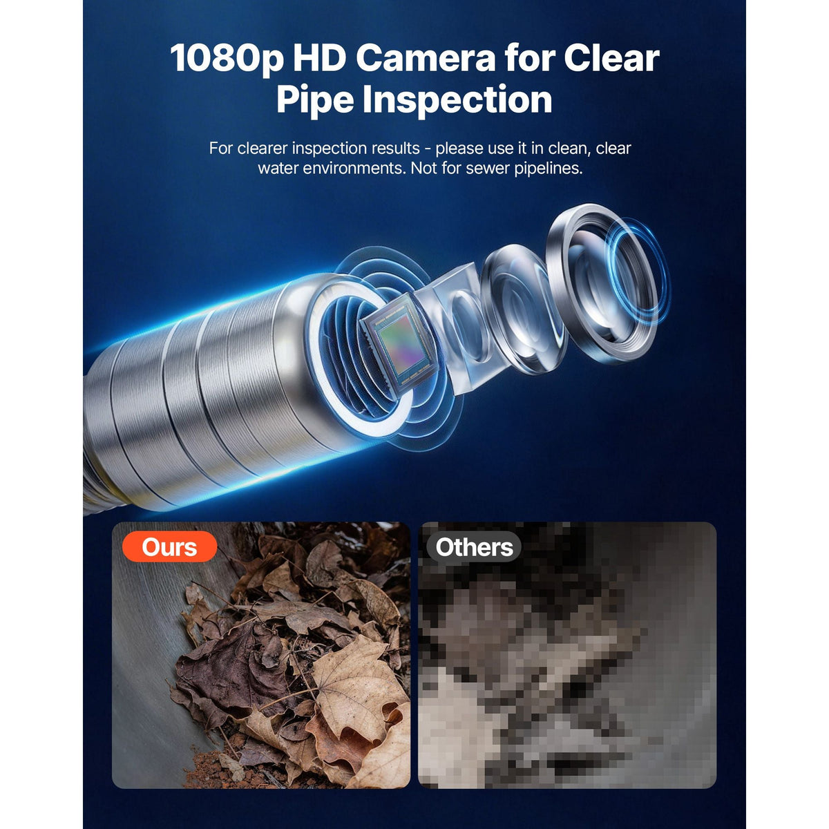 2026 Upgraded Sewer Camera with WiFi, 98.4ft/30m Drain Pipeline Camera, IP68 Snake Plumbing Cameras with Light- 12 LEDS, Wireless WiFi Connectivity to Phone/Tablet for Sewer Duct Pipe Inspection