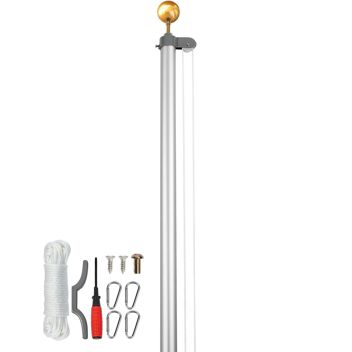 20FT Sectional Flag pole Kit, Heavy Duty Aluminum Alloy in Ground Flag poles for Outside, 3 Display Modes Flagpole with 3x5 American Flag, Professional Accessories, Silver