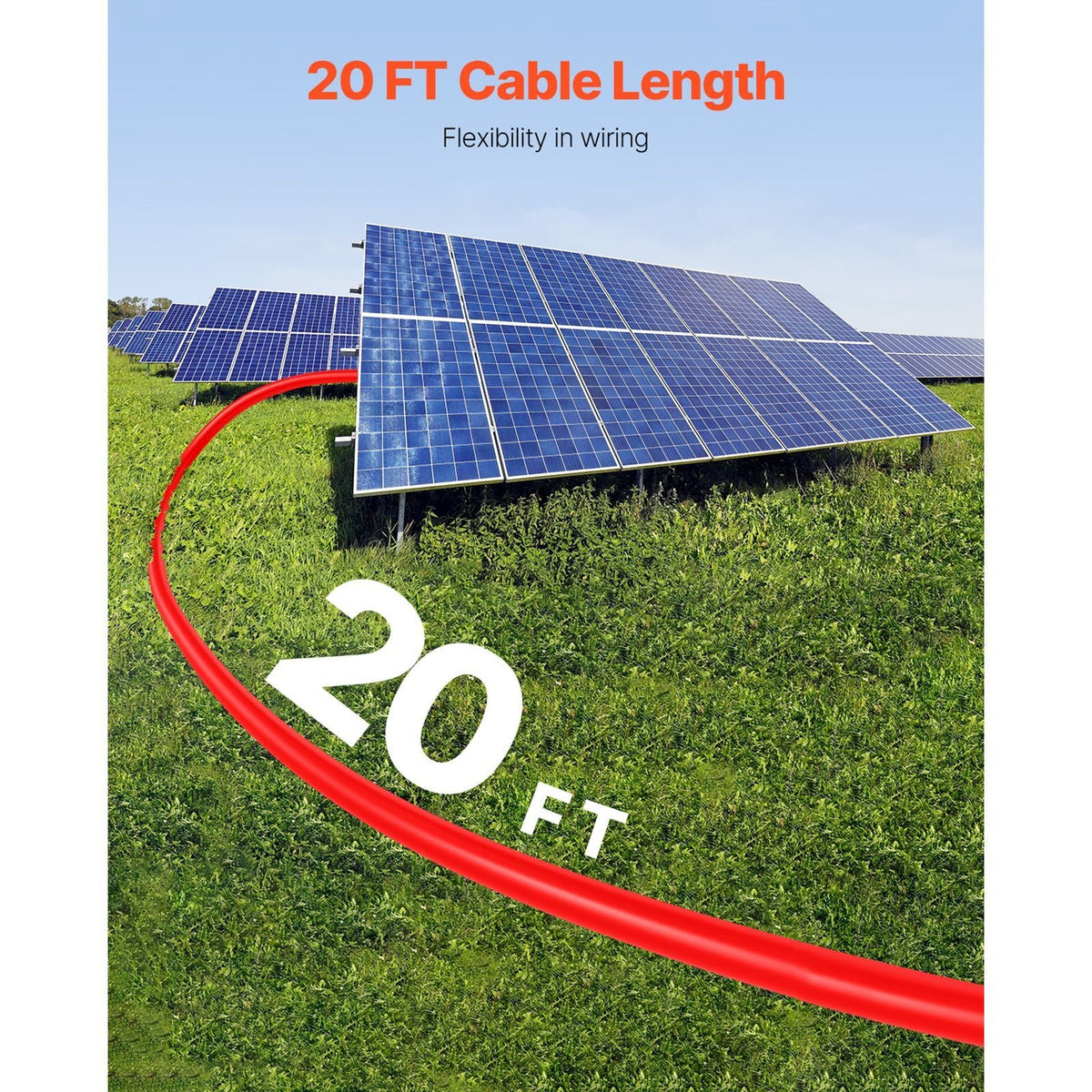 20FT Solar Panel Extension Cable, 10AWG Solar Extension Cable Wire with Female & Male Waterproof Connectors, 6mm² PV Cable for Home, Ship and RV Solar Panels, 20FT Black + 20FT Red (Set of 2)