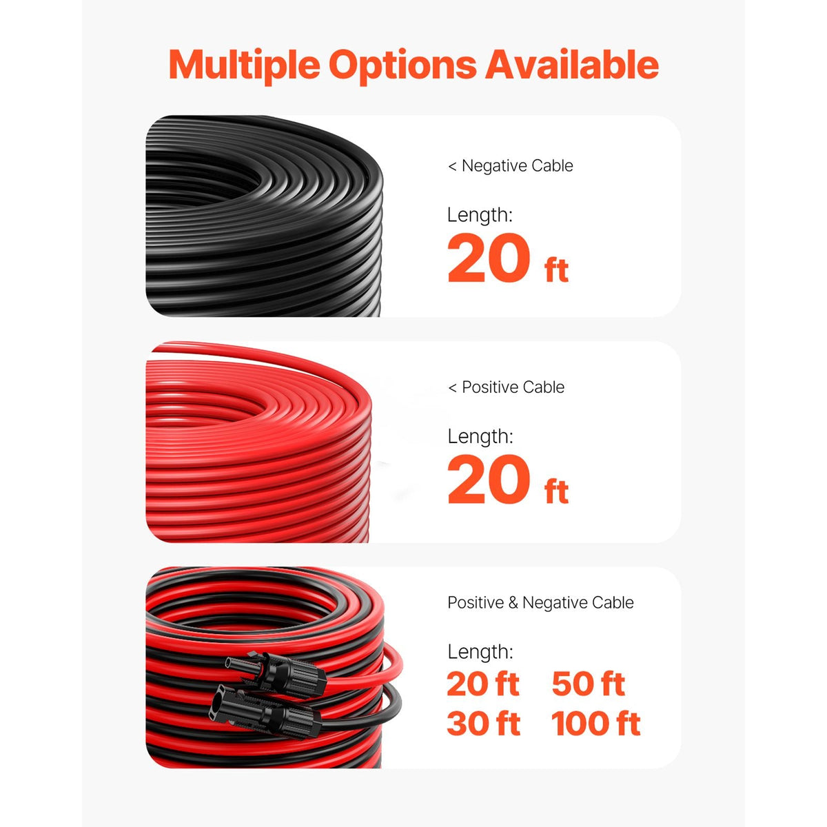 20FT Solar Panel Extension Cable, 10AWG Solar Extension Cable Wire with Female & Male Waterproof Connectors, 6mm² PV Cable for Home, Ship and RV Solar Panels, 20FT Black + 20FT Red (Set of 2)