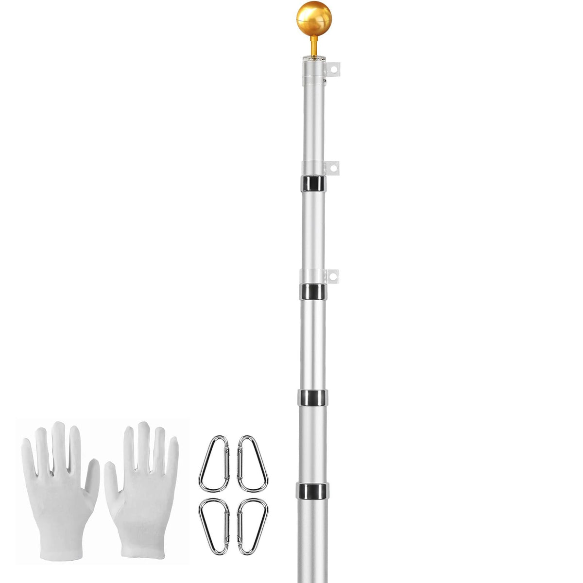 20FT Telescoping Flag pole Kit, Heavy Duty Aluminum Alloy in Ground Flag Poles for Outside, 3 Display Modes Flagpole with 3x5 American Flag, Professional Accessories, Silver