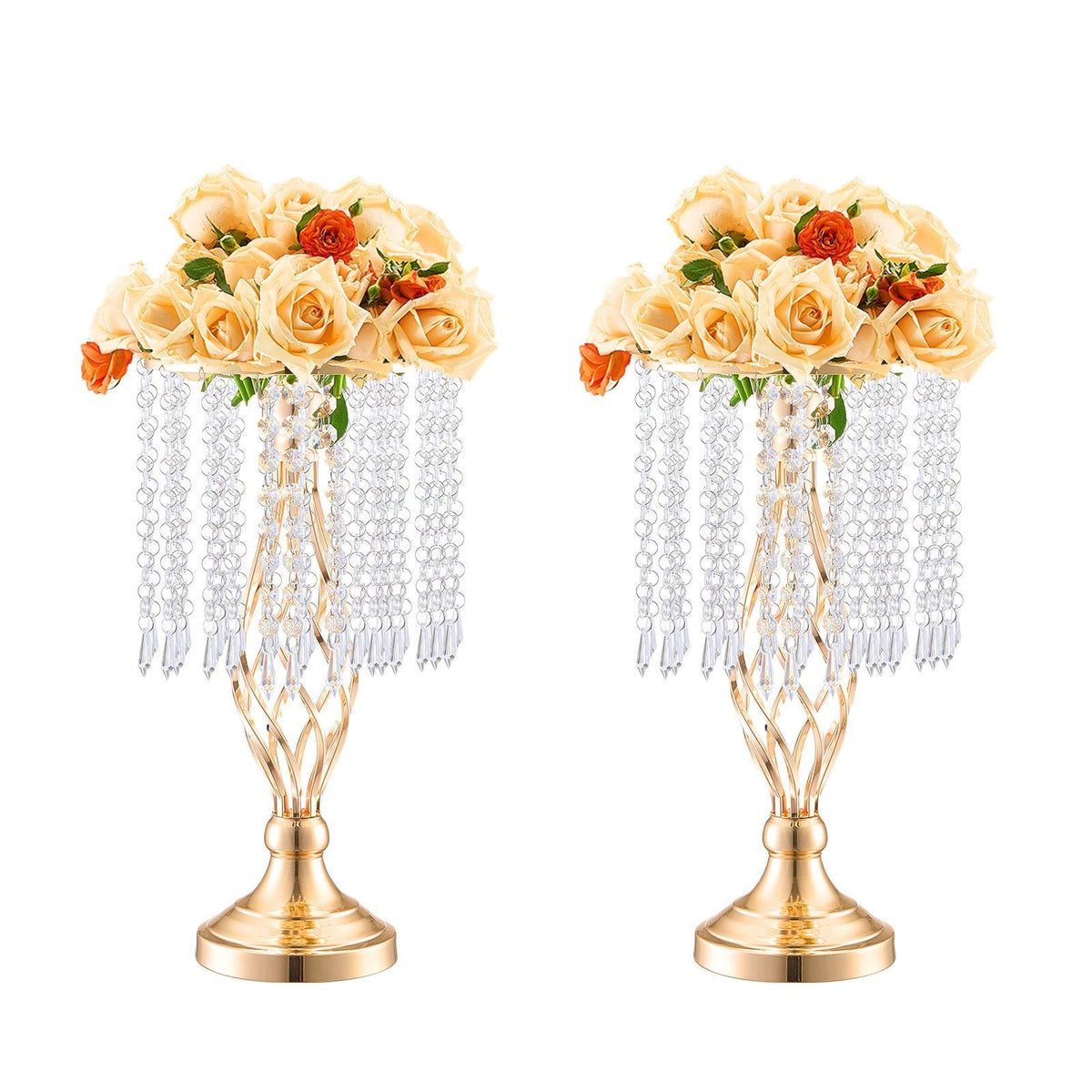 20PCS 43cm/16.9' Tall Crystal Wedding Flower Stand, Metal Wedding Centerpiece Vase, Gold Flower Holders Floral Display Rack for Tables Wedding Dinner Party, Ceremony Birthday Event Decor