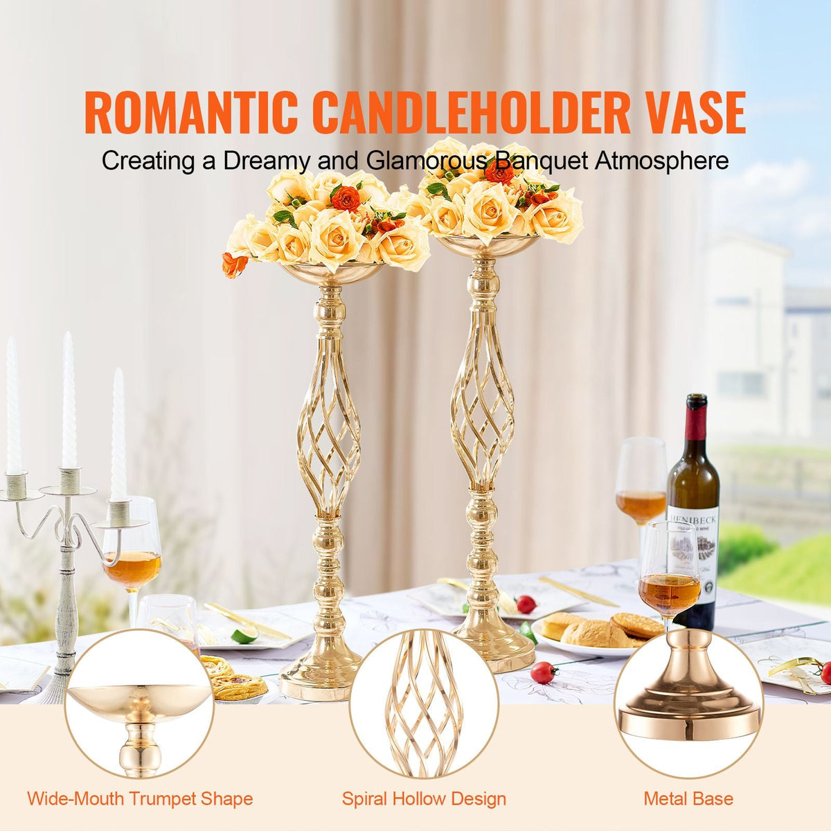 20PCS 58cm/22.83' Tall Wedding Flower Vase, Metal Wedding Centerpiece, Gold Floral Arrangement Stand Display Rack for Tables Wedding Dinner Party, Anniversary Ceremony Birthday Event Decor