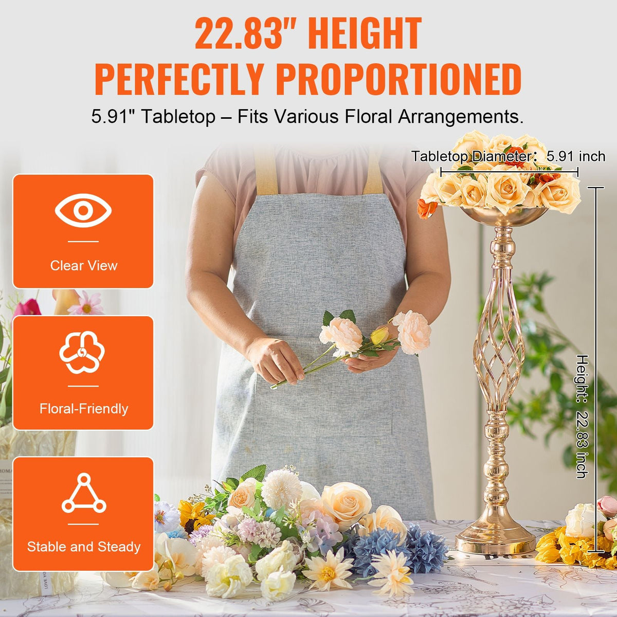 20PCS 58cm/22.83' Tall Wedding Flower Vase, Metal Wedding Centerpiece, Gold Floral Arrangement Stand Display Rack for Tables Wedding Dinner Party, Anniversary Ceremony Birthday Event Decor