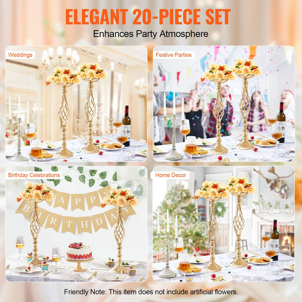 20PCS 58cm/22.83' Tall Wedding Flower Vase, Metal Wedding Centerpiece, Gold Floral Arrangement Stand Display Rack for Tables Wedding Dinner Party, Anniversary Ceremony Birthday Event Decor