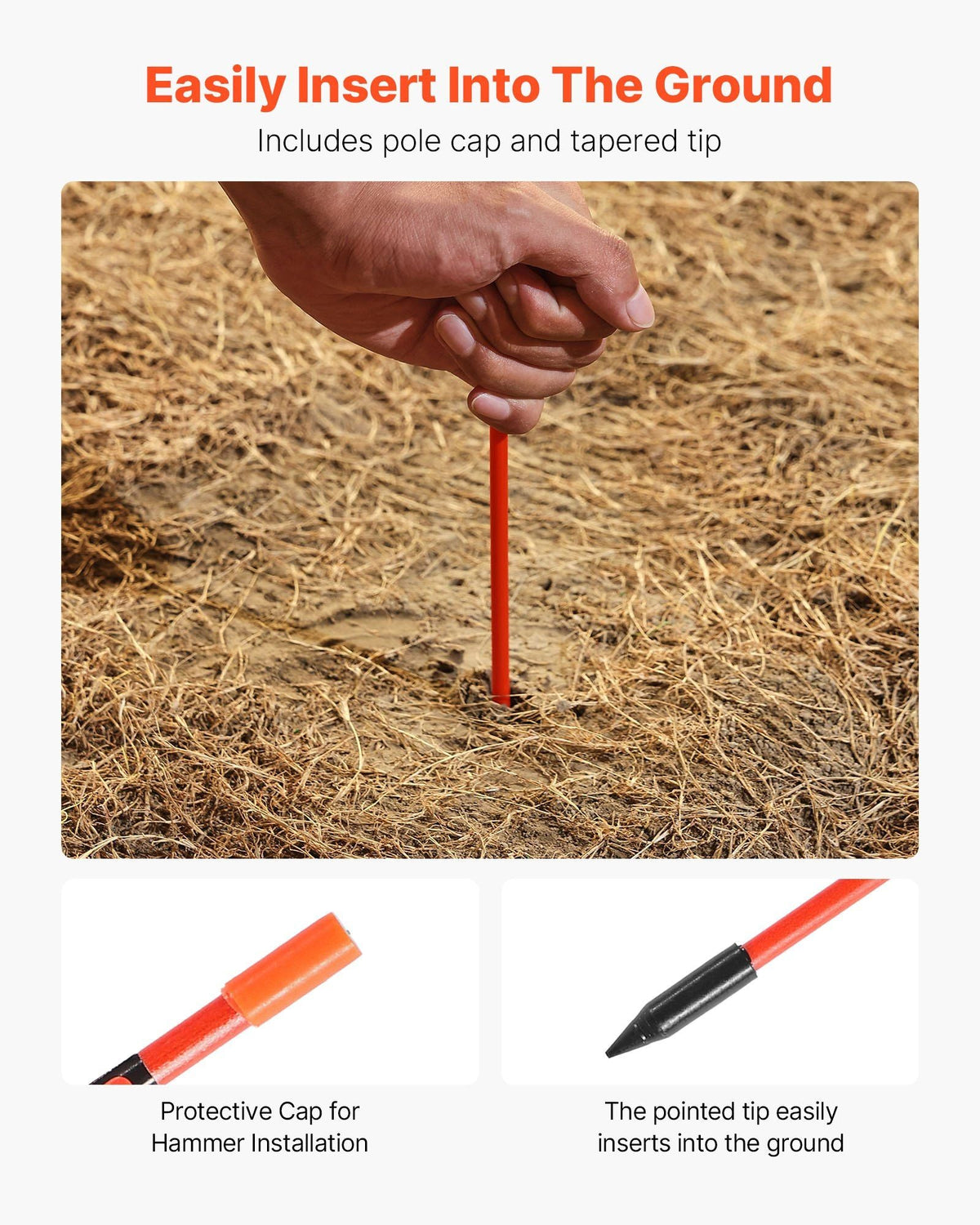 20Pcs Reflective Driveway Markers 1/4" Dia 48 in Snow Stakes Reflectors Orange