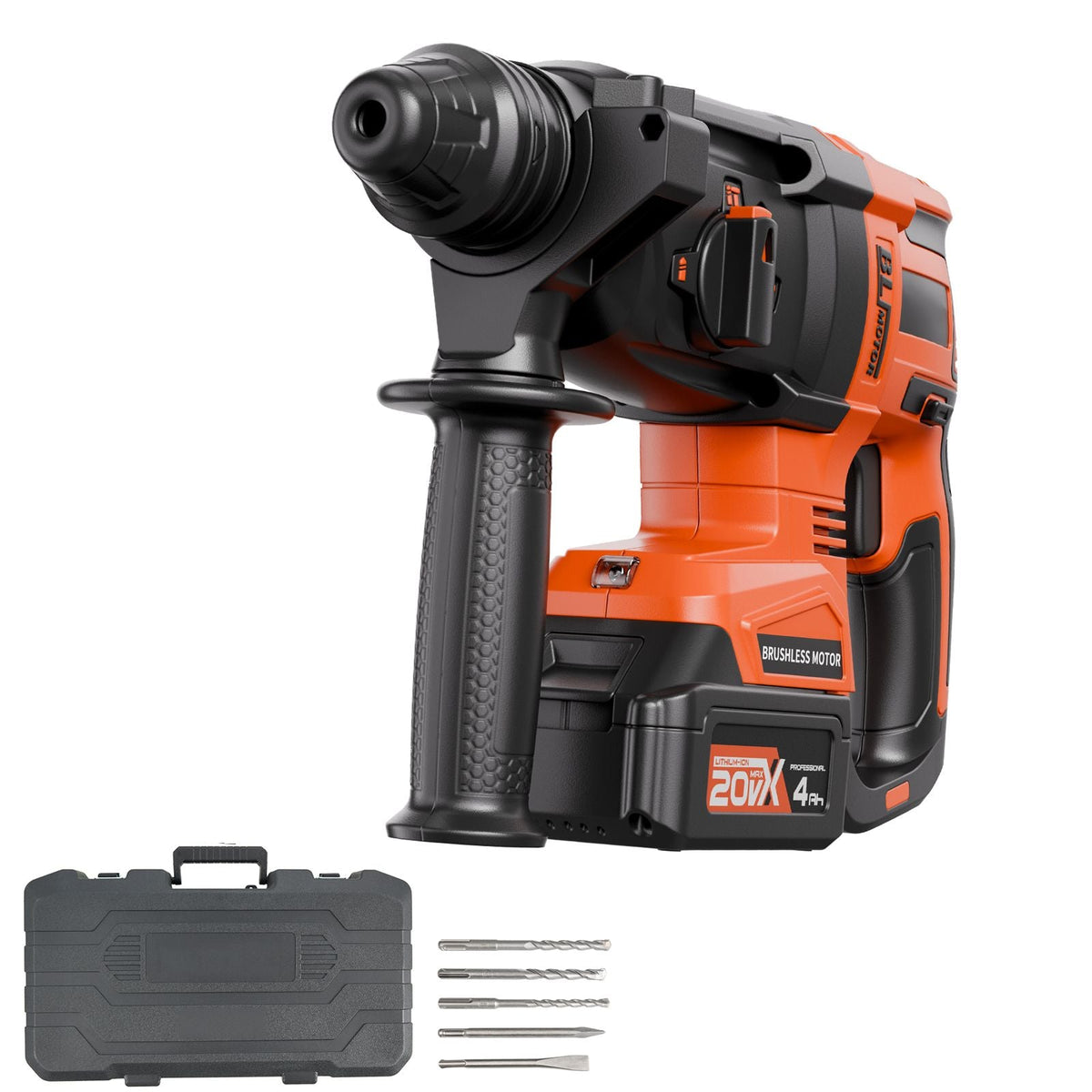 20V Brushless Cordless Hammer Drill, Lithium-Ion 1 Inch Rotary Hammer Driver, SDS-Plus Electric Lightweight Power Tool Kit with Battery and Charger, 4 Functions, 1200 RPM, 5300 BPM