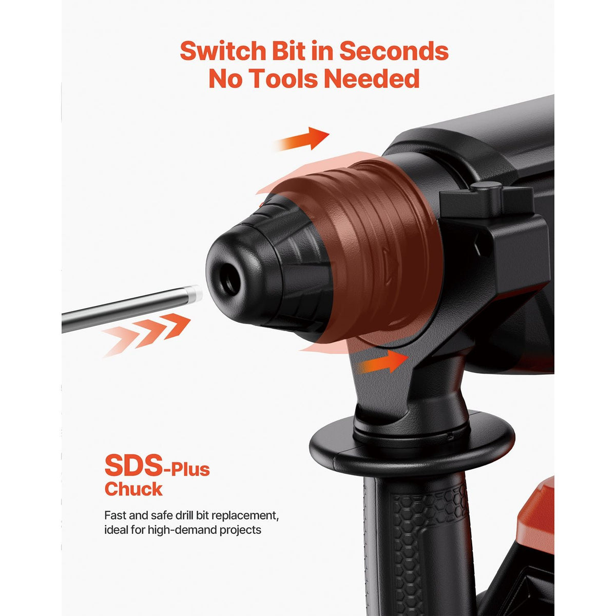 20V Brushless Cordless Hammer Drill, Lithium-Ion 1 Inch Rotary Hammer Driver, SDS-Plus Electric Lightweight Power Tool Kit with Battery and Charger, 4 Functions, 1200 RPM, 5300 BPM