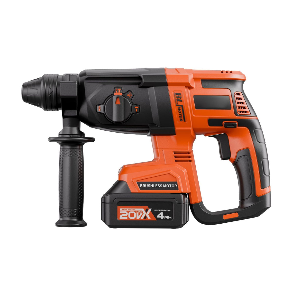 20V Brushless Cordless Hammer Drill, Lithium-Ion 1 Inch Rotary Hammer Driver, SDS-Plus Electric Lightweight Power Tool Kit with Battery and Charger, 4 Functions, 1200 RPM, 5300 BPM