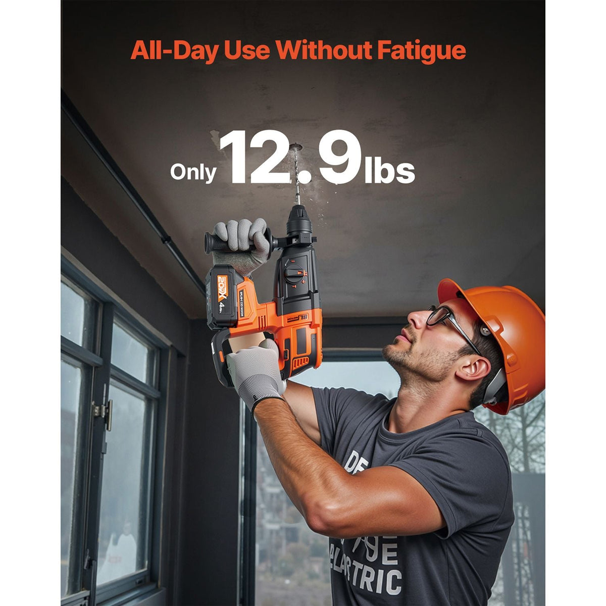20V Brushless Cordless Hammer Drill, Lithium-Ion 1.1 Inch Rotary Hammer Driver, SDS-Plus Electric Lightweight Power Tool Kit with Battery and Charger, 4 Functions, 1200 RPM, 5300 BPM