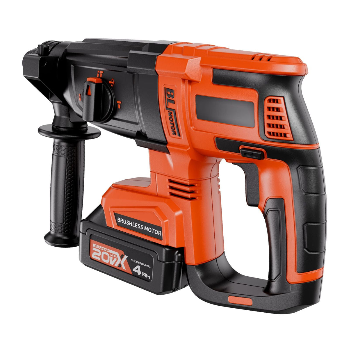 20V Brushless Cordless Hammer Drill, Lithium-Ion 1.1 Inch Rotary Hammer Driver, SDS-Plus Electric Lightweight Power Tool Kit with Battery and Charger, 4 Functions, 1200 RPM, 5300 BPM