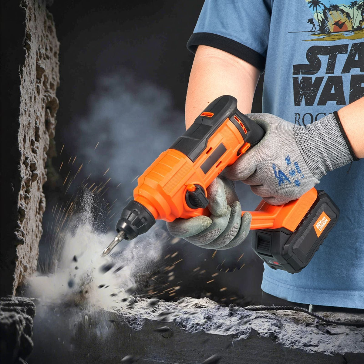 20V Cordless Hammer Drill, Lithium-Ion 0.6 Inch Rotary Hammer Driver, SDS-Plus Electric Lightweight Power Tool Kit with Battery and Charger, 2 Functions, 1000 RPM, 5100 BPM