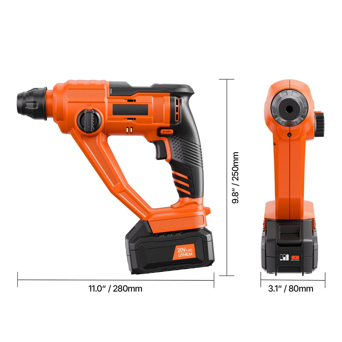 20V Cordless Hammer Drill, Lithium-Ion 0.6 Inch Rotary Hammer Driver, SDS-Plus Electric Lightweight Power Tool Kit with Battery and Charger, 2 Functions, 1000 RPM, 5100 BPM