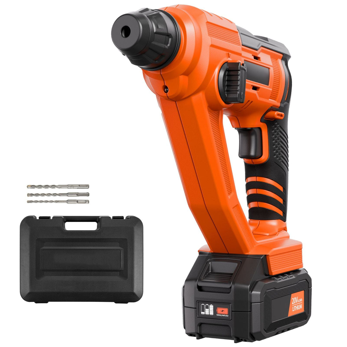 20V Cordless Hammer Drill, Lithium-Ion 0.6 Inch Rotary Hammer Driver, SDS-Plus Electric Lightweight Power Tool Kit with Battery and Charger, 2 Functions, 1000 RPM, 5100 BPM