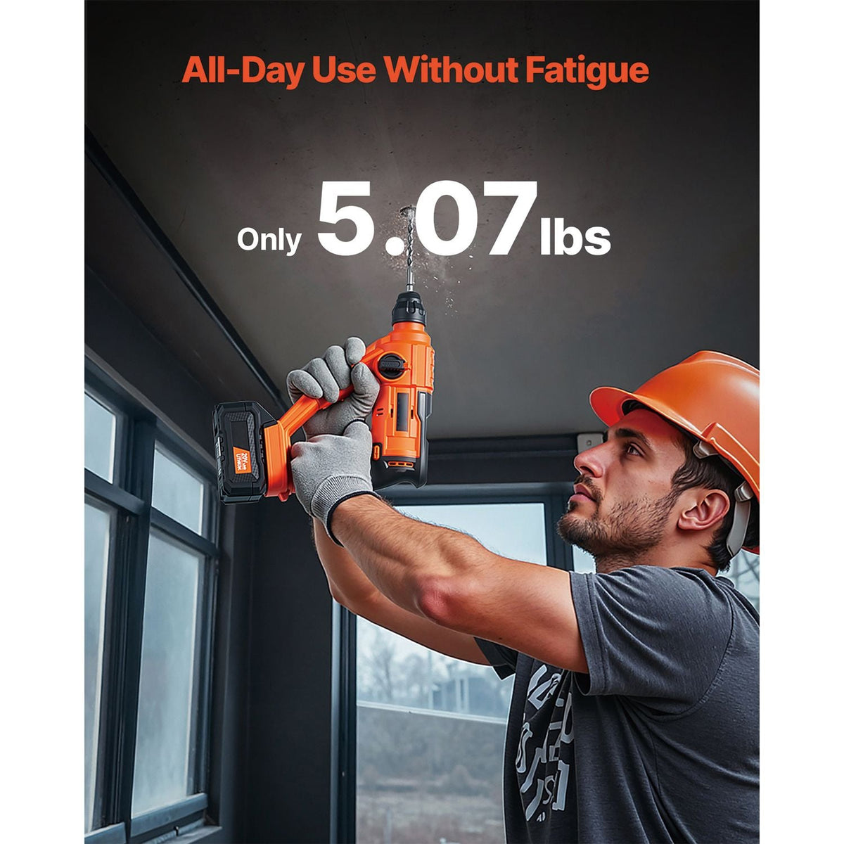 20V Cordless Hammer Drill, Lithium-Ion 0.6 Inch Rotary Hammer Driver, SDS-Plus Electric Lightweight Power Tool Kit with Battery and Charger, 2 Functions, 1000 RPM, 5100 BPM