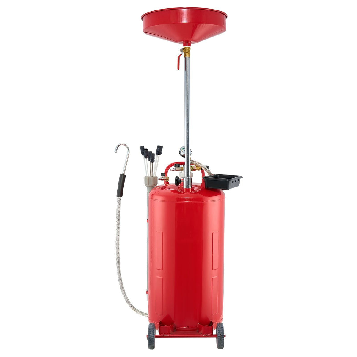 21 Gallon Waste Oil Drain Tank, Air Operated Portable Oil Drainer with Adjustable Funnel Height, Industrial Fluid Drain Tank with Wheels, Fluid Fuel Transfer Drainage for Auto Repair Shops, Red