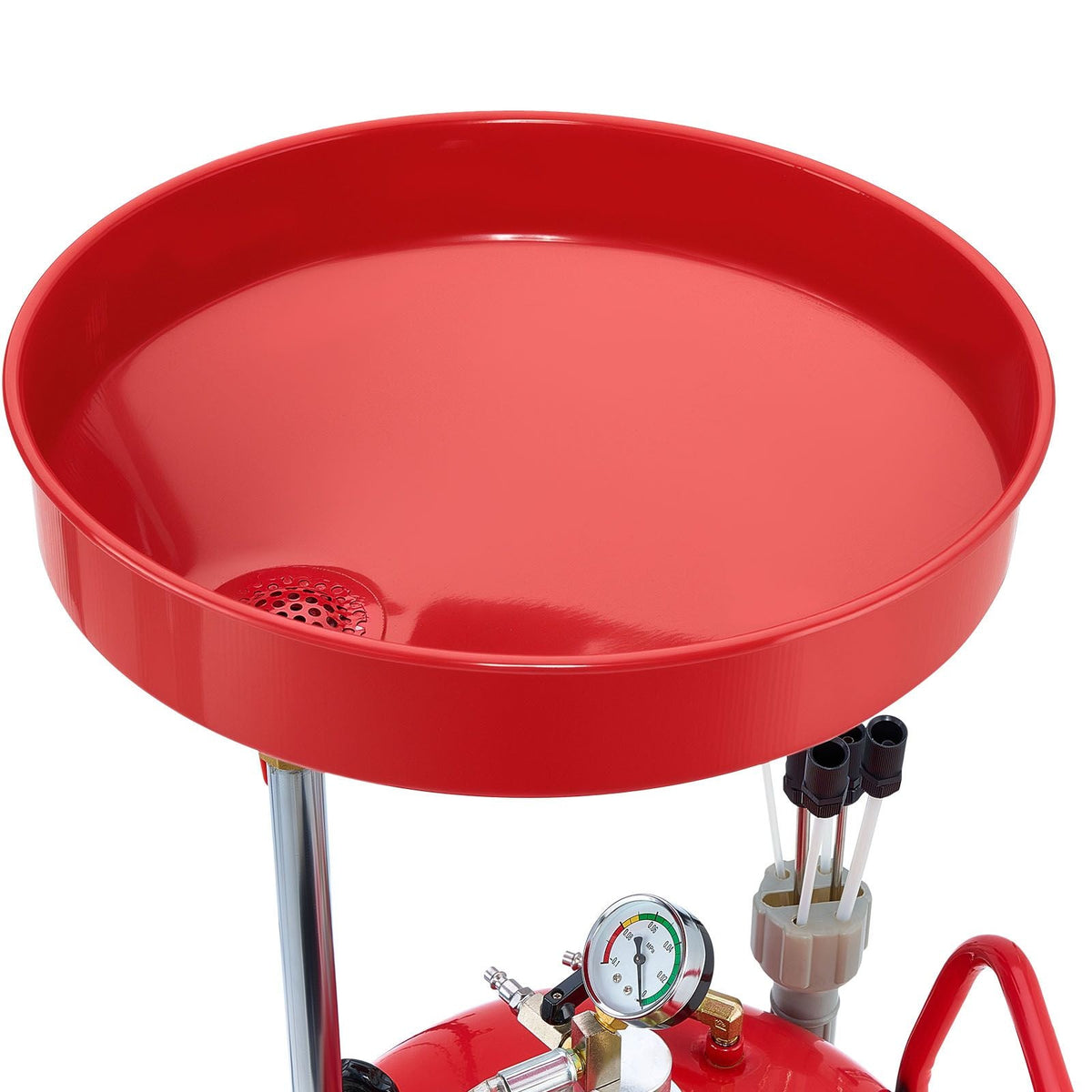 21 Gallon Waste Oil Drain Tank, Air Operated Portable Oil Drainer with Adjustable Funnel Height, Industrial Fluid Drain Tank with Wheels, Fluid Fuel Transfer Drainage for Auto Repair Shops, Red