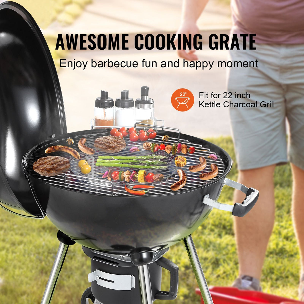 21 Inch Cooking Grate for 21 inch Kettle Grill, Round Replacement Charcoal Grates, Iron Gas Grill Replacement Parts for Outdoor Cooking, Barbecue Camping, Picnic, Patio and Backyard, Silver