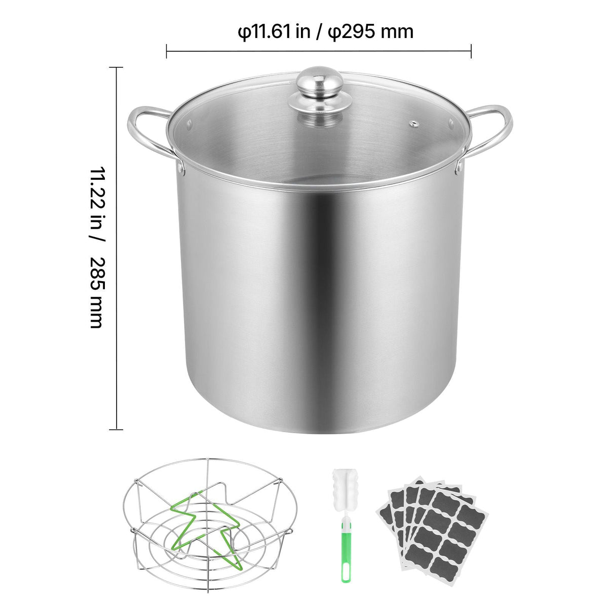 21 QT Canning Pot with Rack and Lid, Stainless Steel Waterbath Canner with Dual Handle and Glass Lid, Compatible with All Cooktops: Induction, Gas, Electric, Glass, Ceramic, Halogen