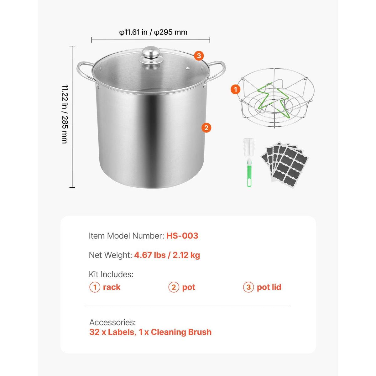 21 QT Canning Pot with Rack and Lid, Stainless Steel Waterbath Canner with Dual Handle and Glass Lid, Compatible with All Cooktops: Induction, Gas, Electric, Glass, Ceramic, Halogen