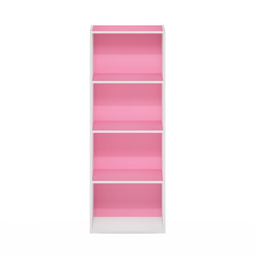 Furinno Luder Bookcase / Book / Storage, 4-Tier, Pink/White - color: White/Pink, size: 4-Tier, 9.3 x 15.6 x 41.7