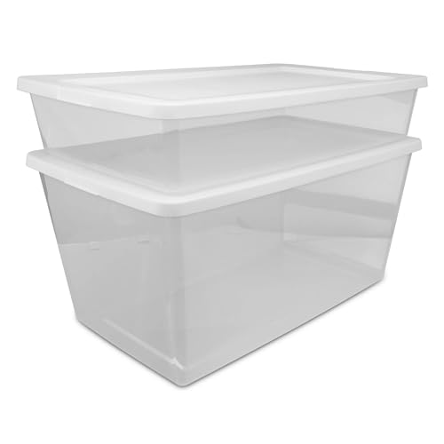 Storage Bin with Snap-on Lid, 41 Quart Clear Plastic Storage Container, White Latch Box for Home Organization and Closet Storage
