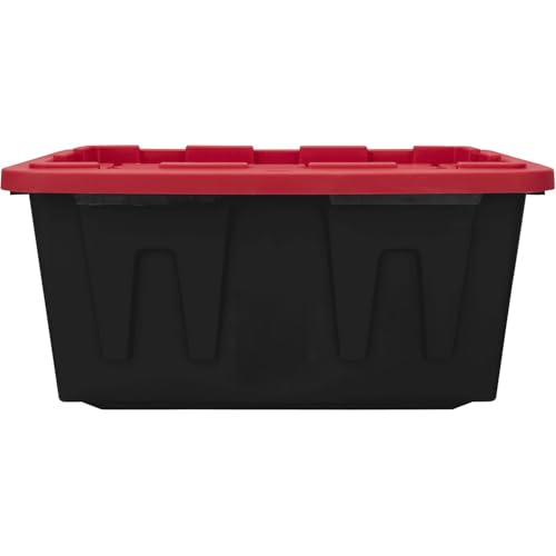 27 Gal Industrial Tote,2 Pack Plastic Storage Bins with Lids Tough Large Storage Bin,Black with Red Lid Plastic Storage,Stackable & Nestable for Garage, Basement, or Outdoor (2 Pack) - size: 2 Pack