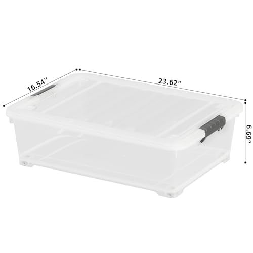25 Quart Clear Plastic Latch Storage Box with Wheels, Under Bed Storage Box, 3 Pack - size: 25 Quart