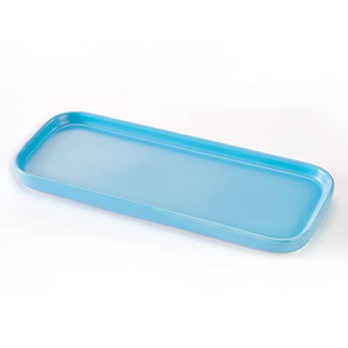 Ceramic Bathroom Tray,Kitchen Sink Organizer Tray,Cosmetics Holder (Blue) - color: Blue