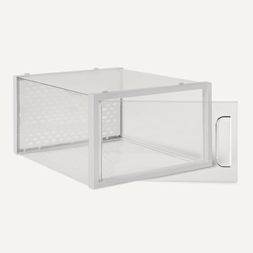 Amazon Basics Stackable and Foldable Clear Shoe Storage Organizer Box, Medium, 12-Pack - size: Medium