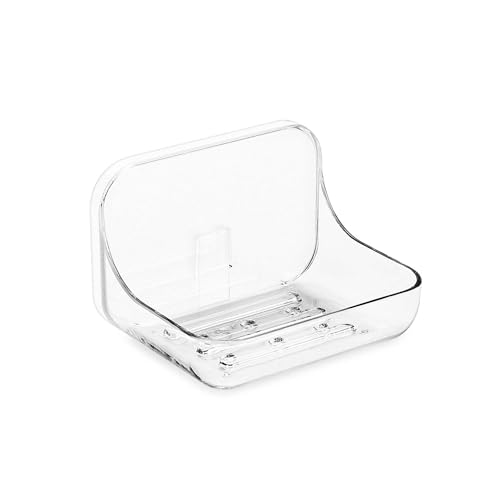 Adhesive Soap Dish for Shower Wall – Removable Acrylic Soap Holder with Drain Holes, Compact for RV Bathroom, Kitchen Sink, or Shower – No Drilling – Sandra Series - size: Soap Dish
