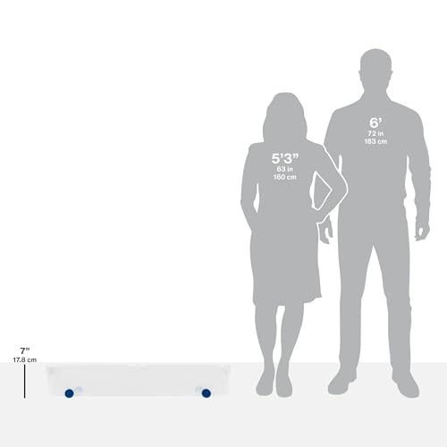 66 Quart Wheeled Latch Box, Clear Underbed Storage Bin with Lid, Blue