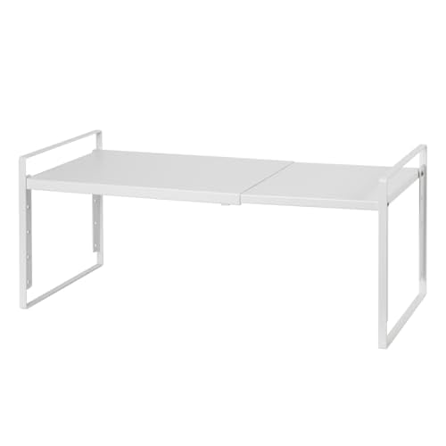 Nxconsu Cabinet Shelf Organizer Wide 10.5" Depth, Expandable Width (13.4"–24.8"), 5-Level Adjustable Height, Metal Kitchen Counter Shelf Riser Spice Rack for Cupboard Pantry Under Sink, White Non-Slip - size: Wide Depth (10.5") - 1 Pack