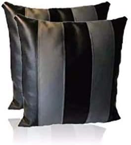 D DOLLY LAMB Lambskin Leather Pillow Cover - Sofa Cushion Case - Decorative Throw Covers for Living Room & Bedroom, 22x22 Inches - Black Grey Pack of 2