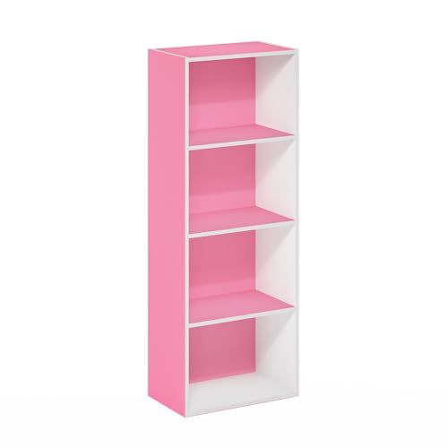 Furinno Luder Bookcase / Book / Storage, 4-Tier, Pink/White - color: White/Pink, size: 4-Tier, 9.3 x 15.6 x 41.7