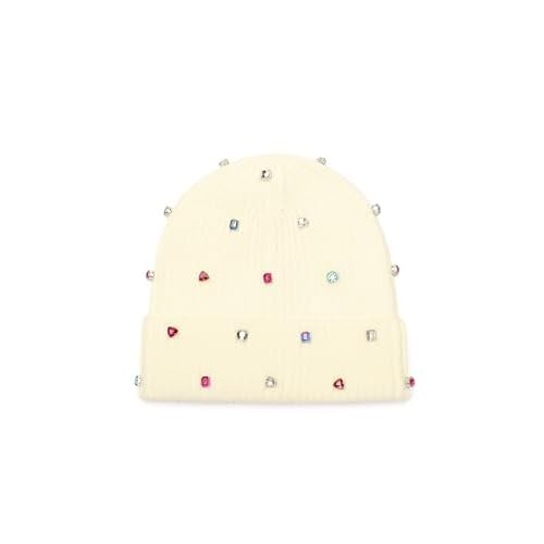 kate spade new york Women's Embellished Beanie, Winter Knit Hat, Wool Blend, Cream Multi, OS