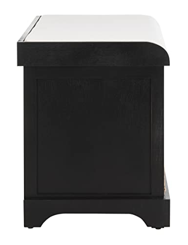 SAFAVIEH Home Collection – Freddy Black Storage Bench with Wicker Baskets & Cushion, Entryway Seating Bench, Fully Assembled (AMH5736B) - color: Black