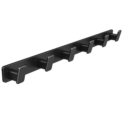 Coat Hook Wall Rack Hanger - Black Coat Rack with 6 Hooks Wall Hooks for Hanging Hat Key Bag Towel Wall Mount Coat Holder - color: Black, size: Rectangle 6 Hooks 1 Pack