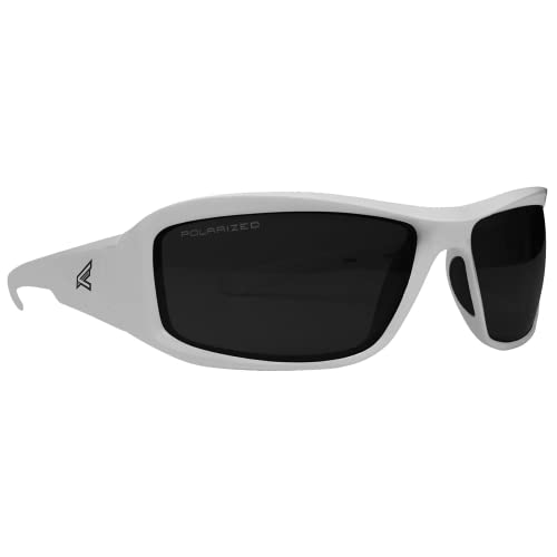 Edge TXB246 Brazeau Polarized Wrap-Around Safety Glasses, Anti-Scratch, Non-Slip, UV 400, Military Grade, ANSI/ISEA & MCEPS Compliant, 5.04" Wide, White Frame/Smoke Lens