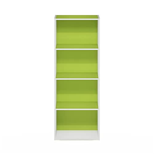 Furinno Luder Bookcase / Book / Storage, 4-Tier, Green/White - color: White/Green, size: 4-Tier, 9.3 x 15.6 x 41.7