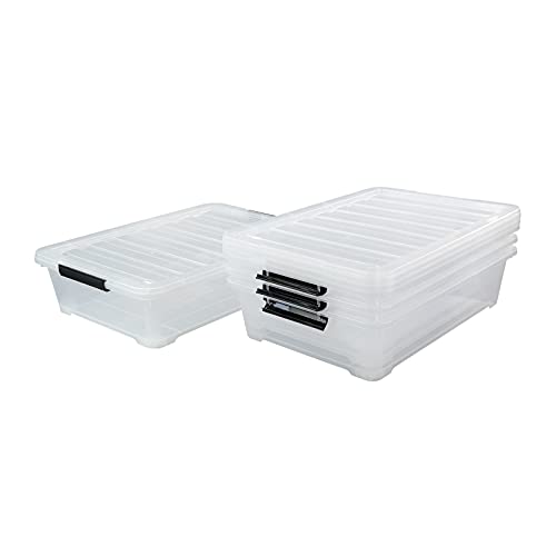 4-Pack 40 Quart Large Plastic Under Bed Storage Bin, Underbed Box With Wheels/Lids, Clear - size: 40 Quart