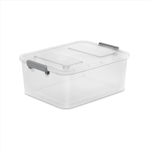 Modular Small Storage Bin, 12.7 Quart Latching Clear Plastic Storage Container with Write-on ID Latches, Gray