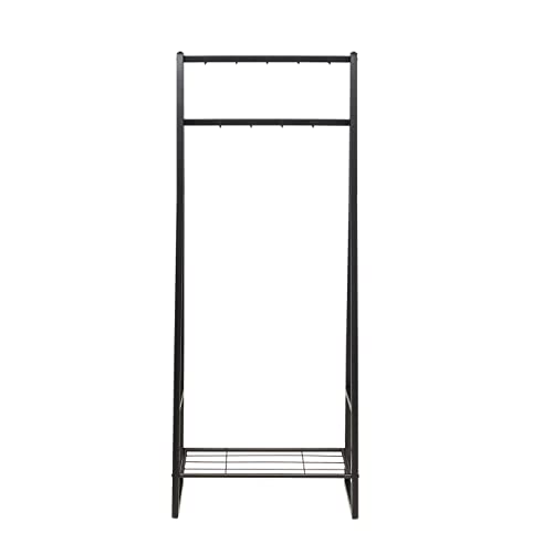 Amazon Basics 9 Hooks Coat Rack, Freestanding Entryway Shoe Bench with Metal 1-Tier Storage Shelf, Space Saving for Hallway and Bedroom, 13" D x 27.6" W x 69" H, Black