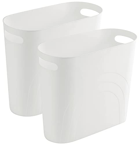 rejomiik Small Trash Can, 3.5 Gallon Slim Garbage Can Plastic Waste Basket with Handles Container Bin for Narrow Spaces Bathroom, Bedroom, Kitchen, Office at Home, 2 Pack White - color: White, size: 2 pack